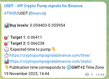 Crypto trading signal proof: TNSR pump on Binance, 19 November 2025, 14:59 Crypto trading signal proof: TNSR pump on Binance, 19 November 2025, 14:59