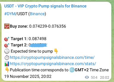 Authenticated DYM pump signal on Binance, 20 November 2025, 10:00