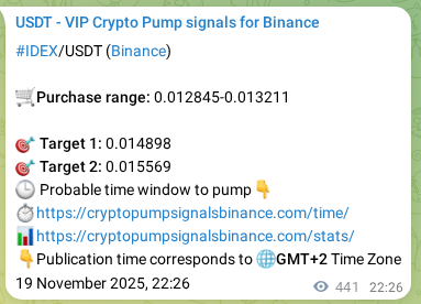 Market signal proof: IDEX pump from Binance, 20 November 2025, 10:40