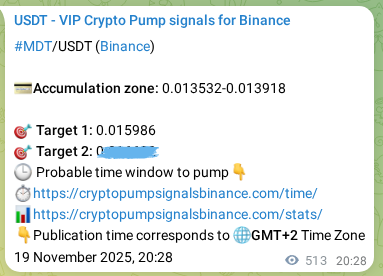 Crypto trading signal verification: MDT pump on Binance, 20 November 2025, 10:43