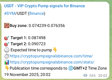 Binance pump signal verification for DYM at 20 November 2025, 11:09