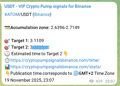 Live proof of ATOM pump signal on Binance, 20 November 2025, 11:17