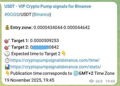 Binance trading signal confirmation for DOGS pump, 20 November 2025, 14:16