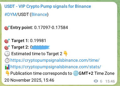 Proof of DYM pump signal on Binance at 20 November 2025, 15:56