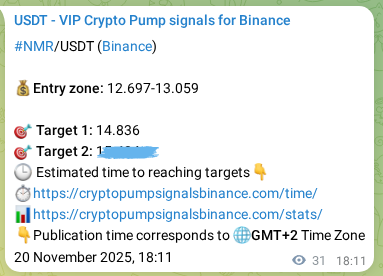 Crypto market signal proof: NMR pump on Binance, 20 November 2025, 18:53