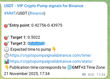 Crypto pump signal proof: Verify MMT on Binance, 22 November 2025, 04:45 Crypto pump signal proof: MMT on Binance, 22 November 2025, 04:45