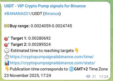 Authenticated proof of BANANAS31's pump signal on Binance at 23 November 2025, 18:15