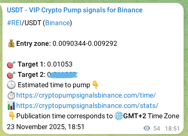 Crypto pump signal proof: REI on Binance, 23 November 2025, 19:58