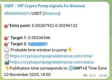 BANANAS31 pump signal verification from Binance, timestamp: 24 November 2025, 03:10