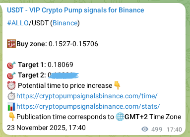 Binance pump signal proof for ALLO on 24 November 2025, 07:30