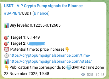Binance trading signal proof for SAPIEN pump, 24 November 2025, 10:22