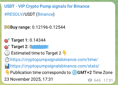 Trading signal proof: RESOLV pump from Binance, 24 November 2025, 11:28
