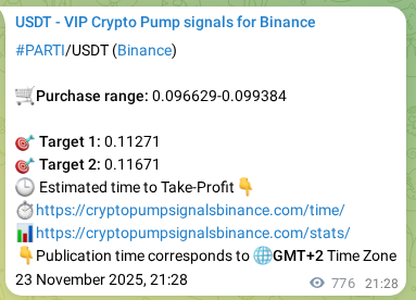Verification image for PARTI pump signal on Binance at 24 November 2025, 18:36