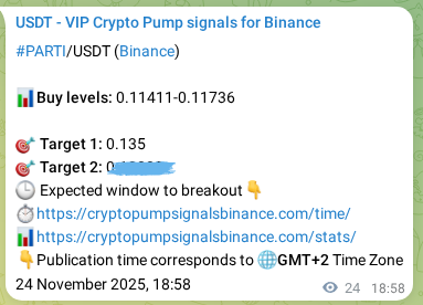 Authenticated PARTI pump signal on Binance, 24 November 2025, 19:23