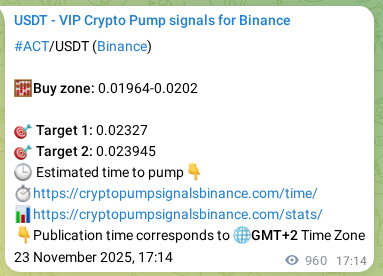 Crypto signal proof: ACT pump on Binance, 24 November 2025, 19:53