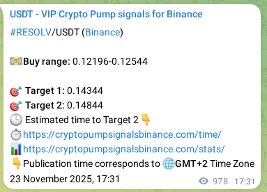 Market signal proof: RESOLV pump from Binance, 24 November 2025, 20:41