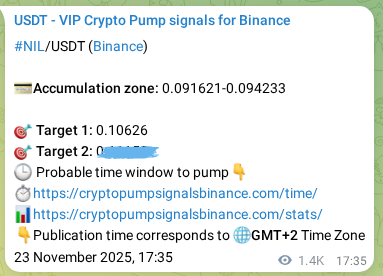 Crypto market signal proof: NIL pump on Binance, 25 November 2025, 09:51