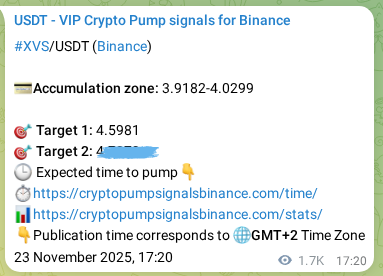 Verification image for XVS pump signal on Binance at 25 November 2025, 16:15