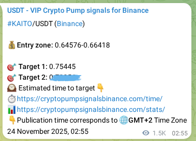 KAITO pump signal confirmation from Binance, timestamp: 25 November 2025, 20:42