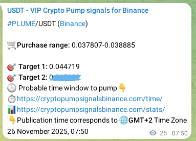 Signal verification: PLUME pump on Binance at 26 November 2025, 08:15