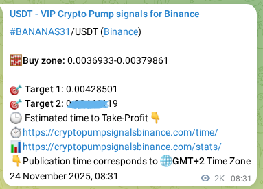 Authenticated BANANAS31 pump signal on Binance, 26 November 2025, 15:01
