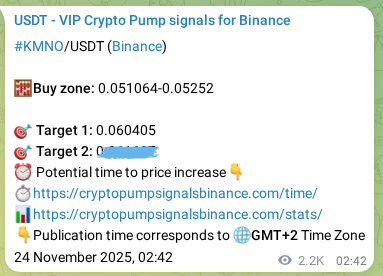 Crypto trading signal verification: KMNO pump on Binance, 26 November 2025, 16:25