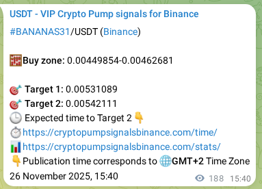 Crypto market signal confirmation: BANANAS31 pump on Binance, 26 November 2025, 20:50