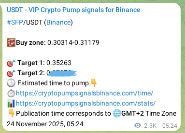 Real-time verification of SFP pump signal on Binance, 26 November 2025, 21:34