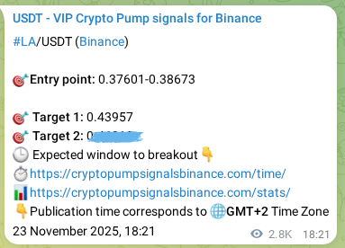 Crypto trading signal confirmation: LA pump on Binance, 26 November 2025, 23:04