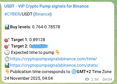 Authenticated proof of CYBER's pump signal on Binance at 27 November 2025, 04:25 Authenticated proof of CYBER's pump signal on Binance at 27 November 2025, 04:25