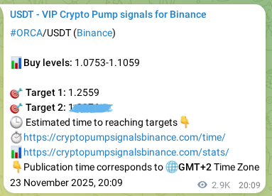Crypto pump signal proof: Verify ORCA on Binance, 27 November 2025, 04:58 Crypto pump signal proof: ORCA on Binance, 27 November 2025, 04:58