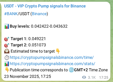 Binance pump signal data for BANK at 27 November 2025, 07:58 Binance pump signal data for BANK at 27 November 2025, 07:58