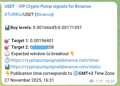 Check the pump signal proof for TURBO on Binance at 27 November 2025, 19:49 Pump signal proof for TURBO on Binance at 27 November 2025, 19:49
