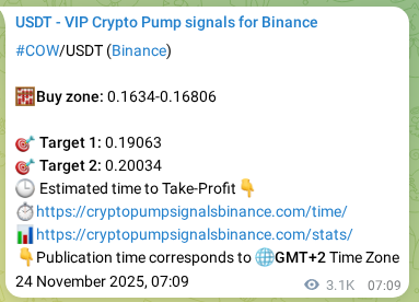 Validate systematic delivery: COW pump signal accuracy on Binance, 27 November 2025, 21:59 Performance validation: COW pump signal delivery on Binance, 27 November 2025, 21:59