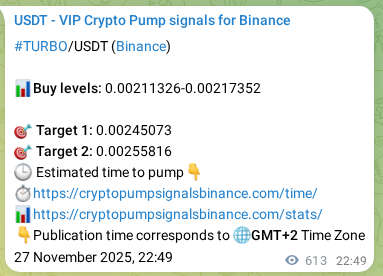 Trading signal proof: TURBO pump from Binance, 28 November 2025, 13:44