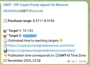 Crypto market signal proof: BANANA pump on Binance, 28 November 2025, 14:12