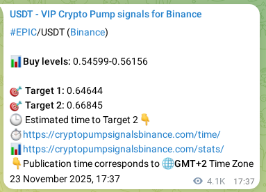 Crypto trading signal proof: EPIC pump on Binance, 28 November 2025, 15:33