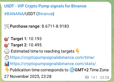 BANANA pump signal confirmation from Binance, timestamp: 28 November 2025, 17:31