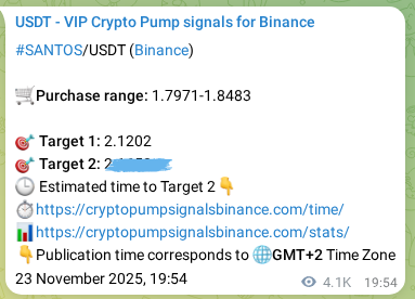 Market signal proof: SANTOS pump from Binance, 28 November 2025, 20:57