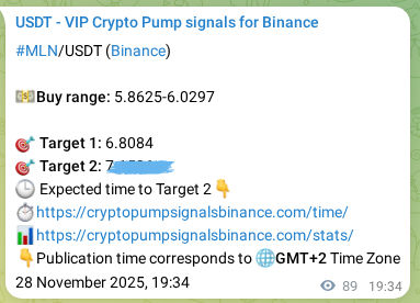 Binance pump signal verification for MLN at 28 November 2025, 21:13