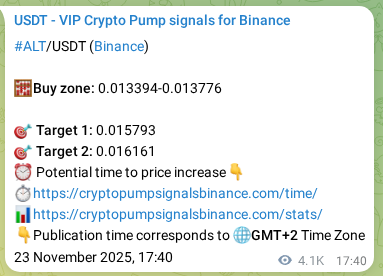 Trading signal verification: ALT pump from Binance, 28 November 2025, 23:10