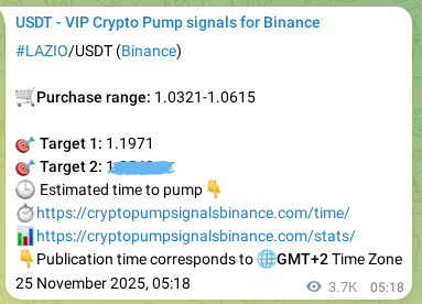 Real-time proof of LAZIO pump signal on Binance, 29 November 2025, 11:18