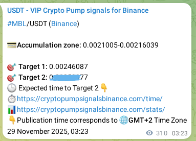 Crypto trading signal proof: MBL pump on Binance, 29 November 2025, 12:01