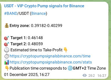 Binance pump signal proof for BAND on 01 December 2025, 23:43