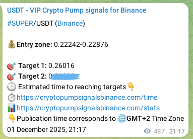 Crypto pump signal proof: Verify SUPER on Binance, 02 December 2025, 10:47 Crypto pump signal proof: SUPER on Binance, 02 December 2025, 10:47