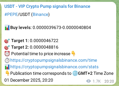 Confirm success ratio: PEPE trading signal achievement on Binance, 03 December 2025, 19:49 Outcome validation: PEPE trading signal results on Binance, 03 December 2025, 19:49