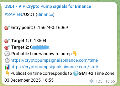 View the proof of SAPIEN pump signal on Binance at 03 December 2025, 20:01 Proof of SAPIEN pump signal on Binance at 03 December 2025, 20:01