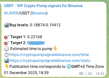 Crypto pump signal proof: Verify LAYER on Binance, 03 December 2025, 20:45 Crypto pump signal proof: LAYER on Binance, 03 December 2025, 20:45