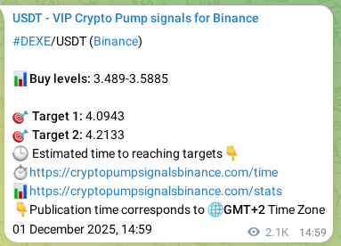 Trading signal proof: DEXE pump from Binance, 04 December 2025, 02:10 Trading signal proof: DEXE pump from Binance, 04 December 2025, 02:10