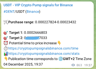 Confirm the trading signal for DENT pump on Binance at 05 December 2025, 19:35 Trading signal confirmation: DENT pump on Binance at 05 December 2025, 19:35